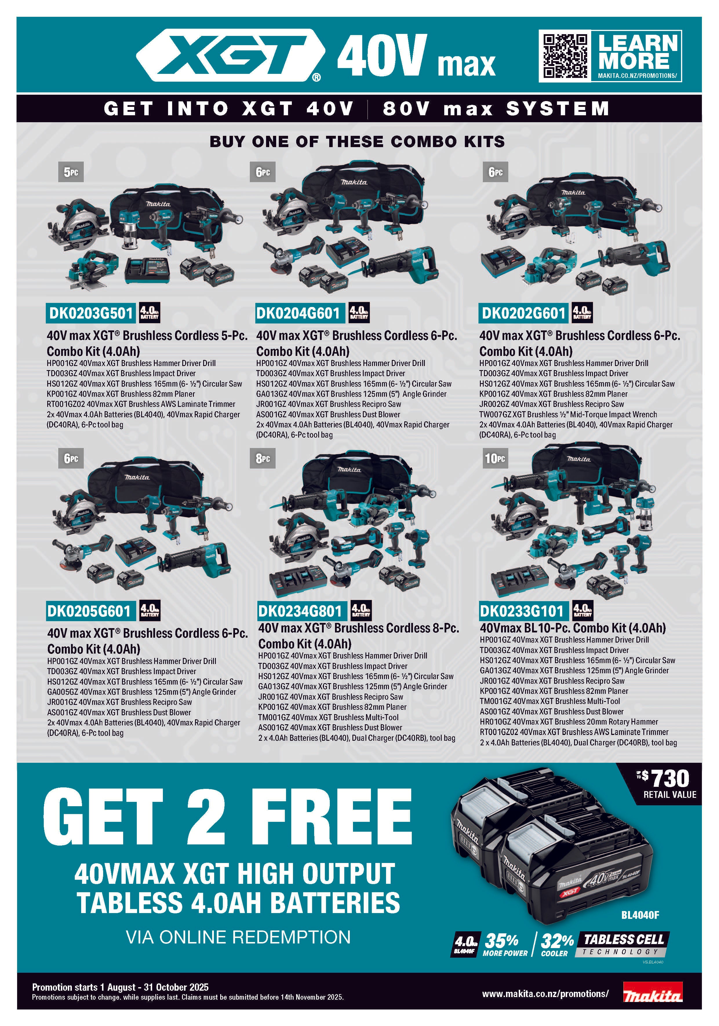 Makita 40V max XGT Brushless Cordless Combo Kit