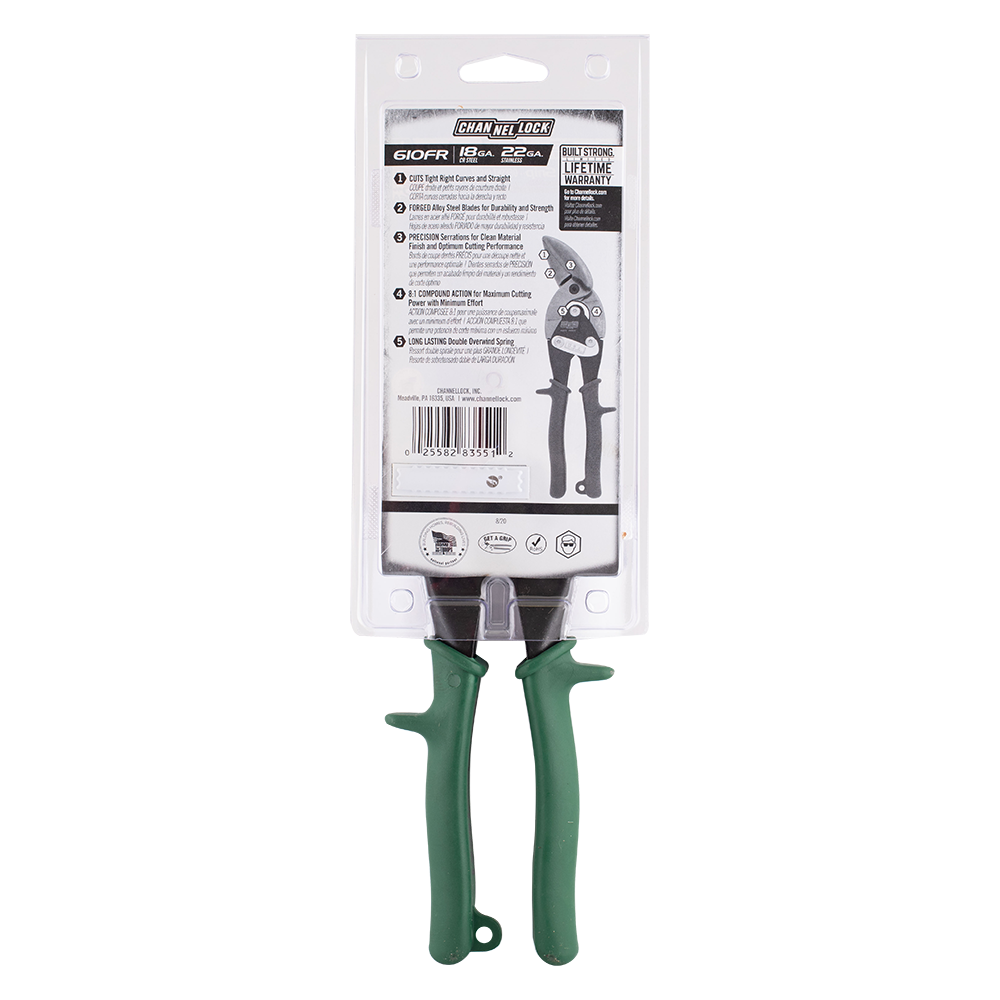 Channellock #610FR GREEN OFFSET AVIATION SNIP-RIGHT CUT