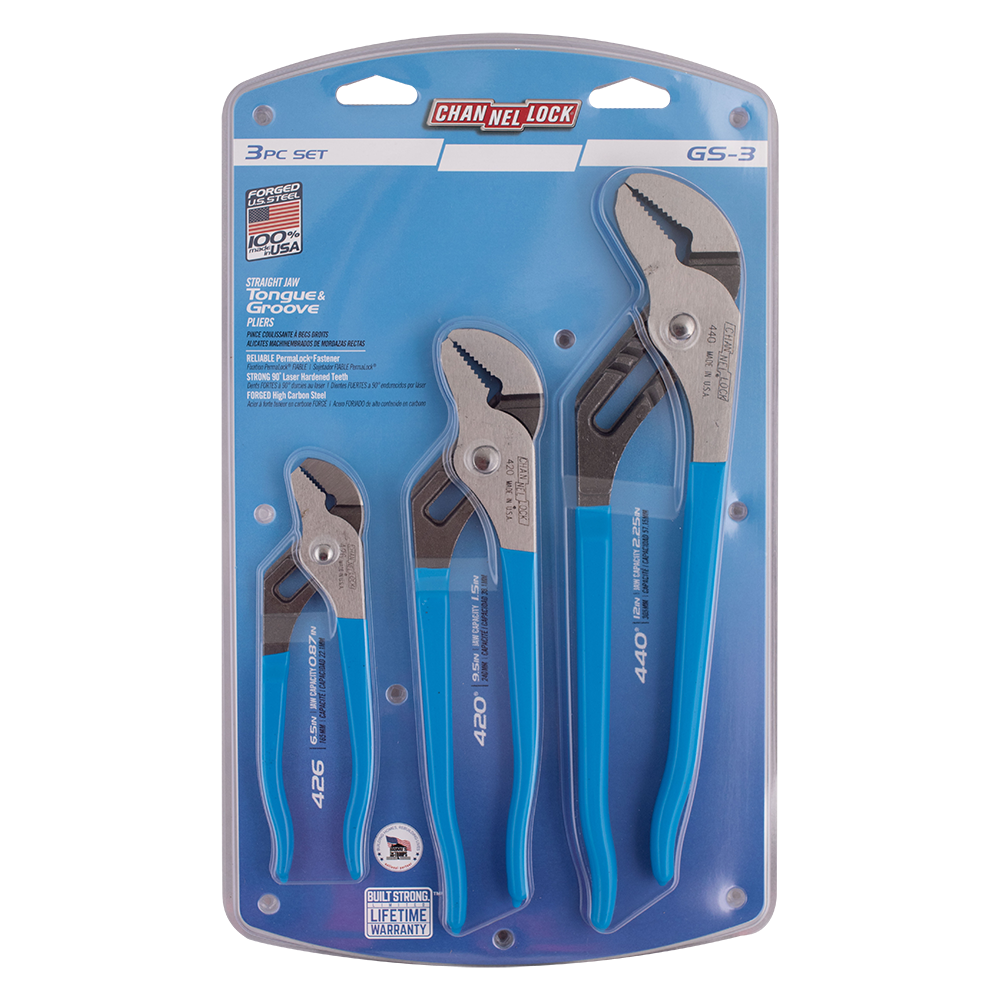 Channellock #GS-3 STRAIGHT JAW T&G PLIER SET-3 pc