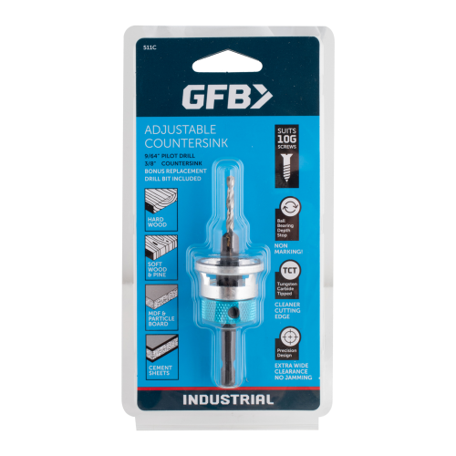 GFBY adjustable countersink drill bit packaging on a white background