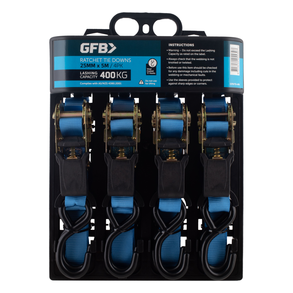 GFB Ratchet Tie Down (25mm x 5m) - 4 Pack
