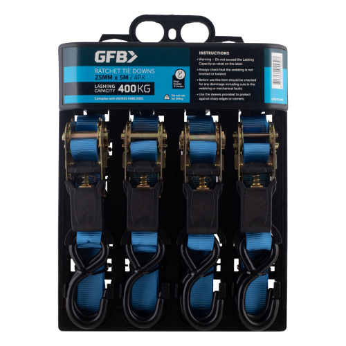GFB Ratchet Tie Down (25mm x 5m) - 4 Pack