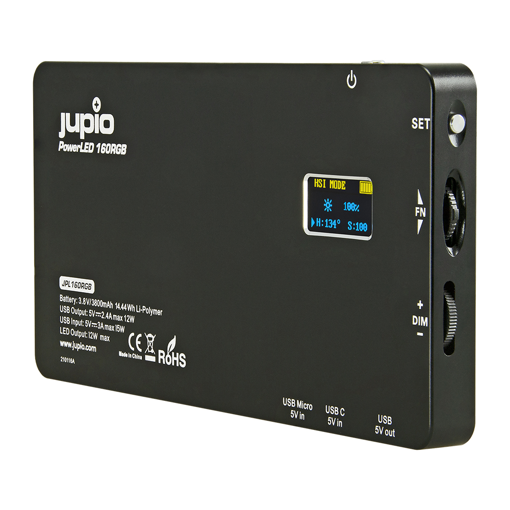 Jupio Powerled 160 Rgb Led Light / Power Bank With Built-In Battery 3800Mah