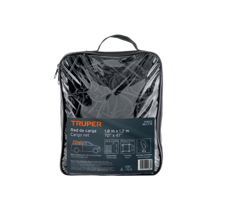 Truper Cargo Net 1.2m x 1.8 expands to 2.4x 3.6m