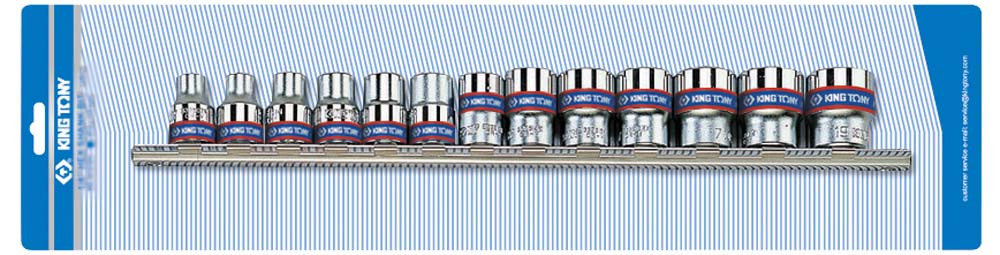 King Tony 3/8 13Pc Sockets On Rail 1/4-13/16