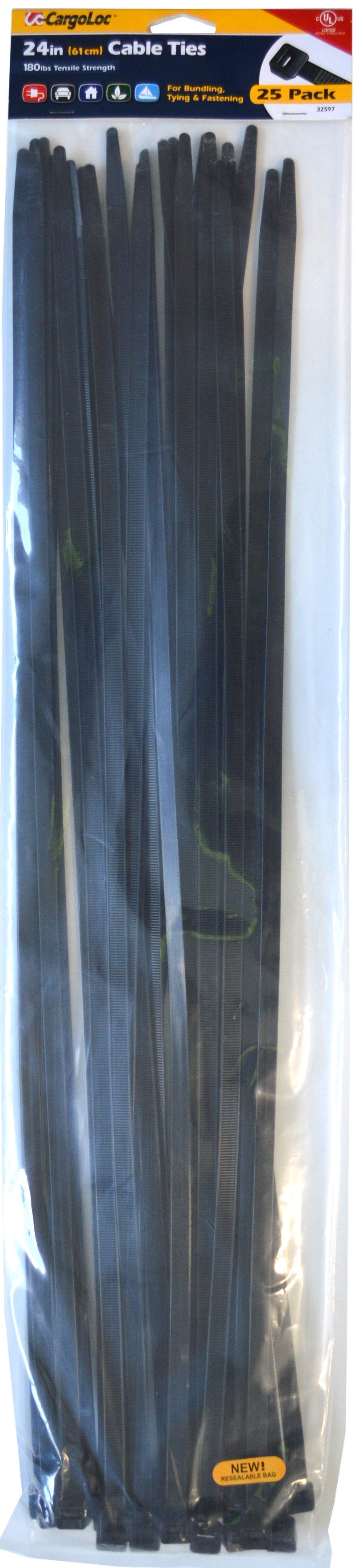 Cable Ties Black 25-Pce 175Lb Capacity #32597 600mm Cargoloc