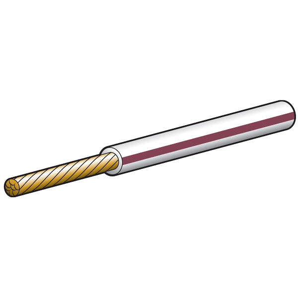 A graphic representation of a cable tracer with a white and brown stripe, indicating the color of the cable inside the outer white and red insulation layer.