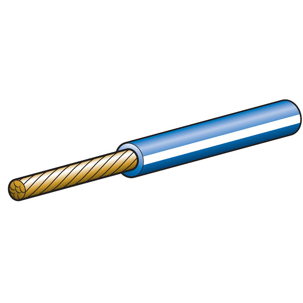 A single cable or wire shown diagonally on a plain white background, with a blue outer jacket and a tan braided inner conductor visible at one end.