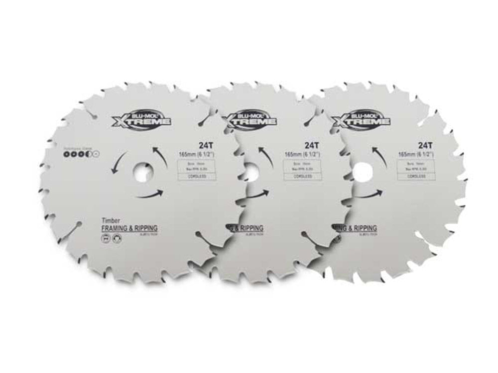 Blu-Mol Xtreme Circular Saw Blade 165mm X 24T 3 Pack
