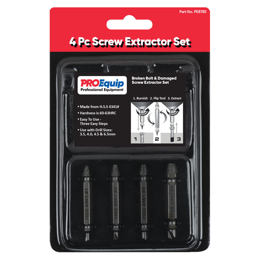 Proequip 4 Pc Screw Extractor Set