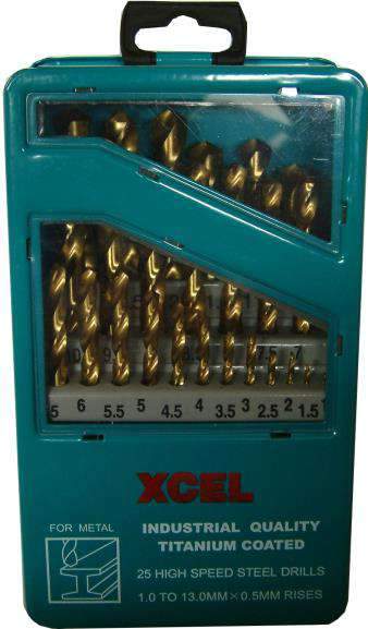 Xcel Drill Set Titanium in Steel Case 25-pce