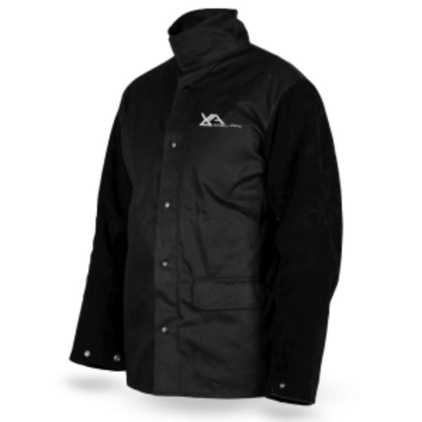 BLACK LEATHER SLEEVED WELDING JACKET