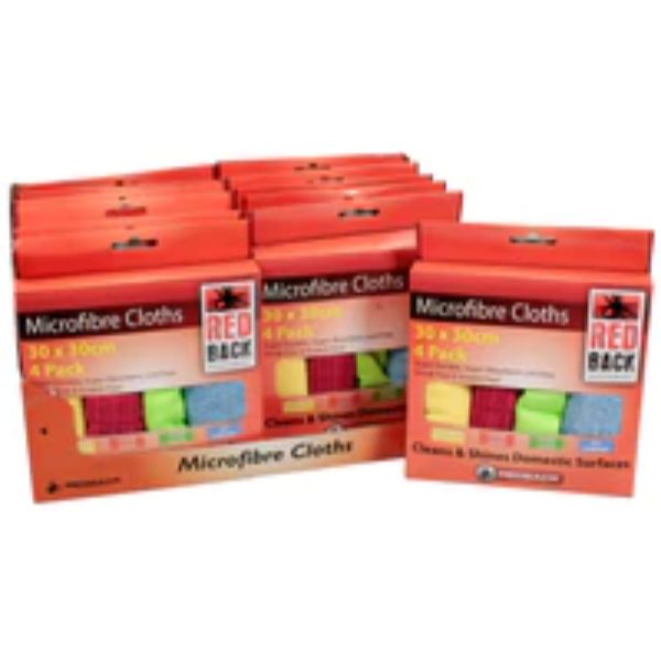 Microfibre Cloths 4-Pce 300mm X 300mm Redback