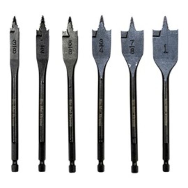 Tool Shop 13pc 6" Spade Drill Bit Set W/Storage Roll: 1/4" Quick Change