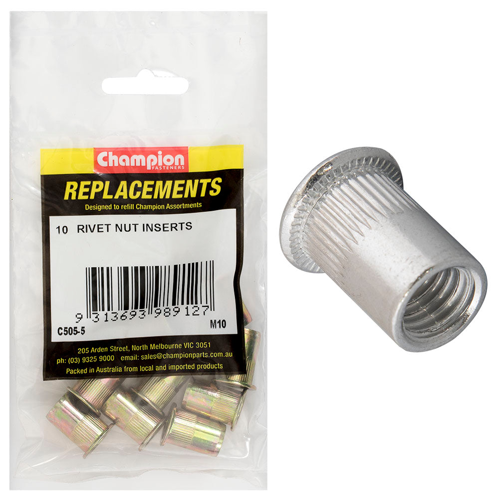 Champion M10 Steel Rivet Nut inserts -10Pk