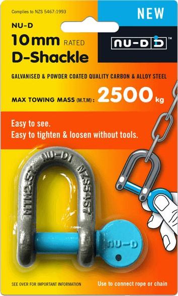 NU-D D Shackle Easy Tighten/Loosen Galvanised Tested 2500Kg 10mm