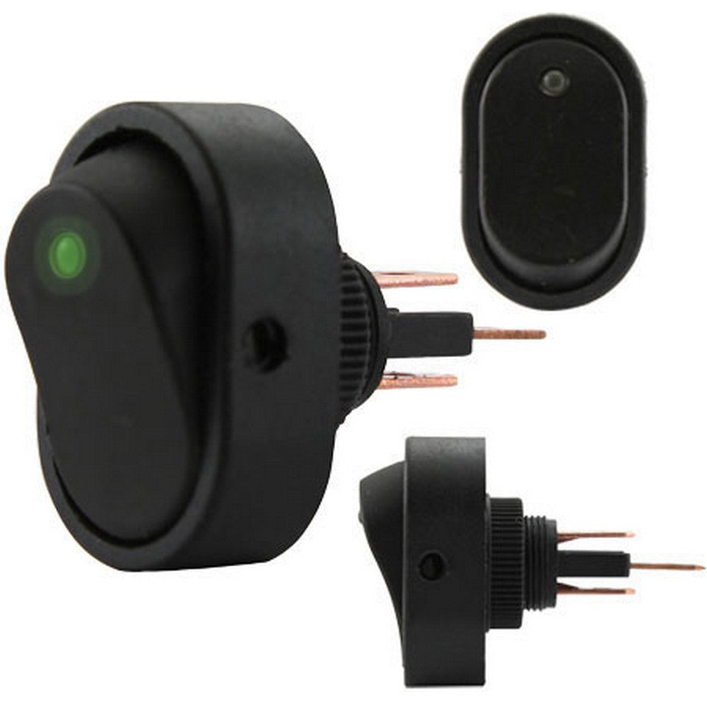Rocker Switch On/Off Green Illumination 12mm Mounting Hole