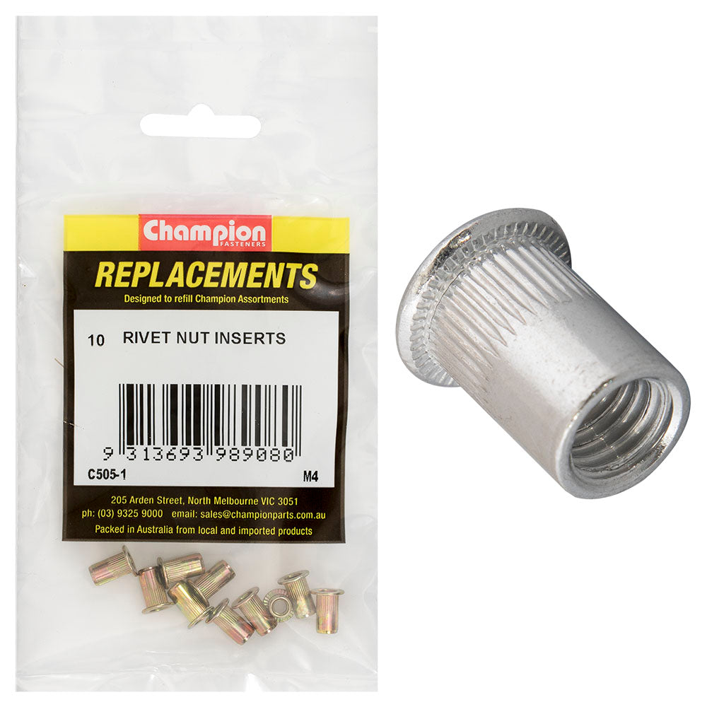 Champion M4 Steel Rivet Nut inserts -10Pk