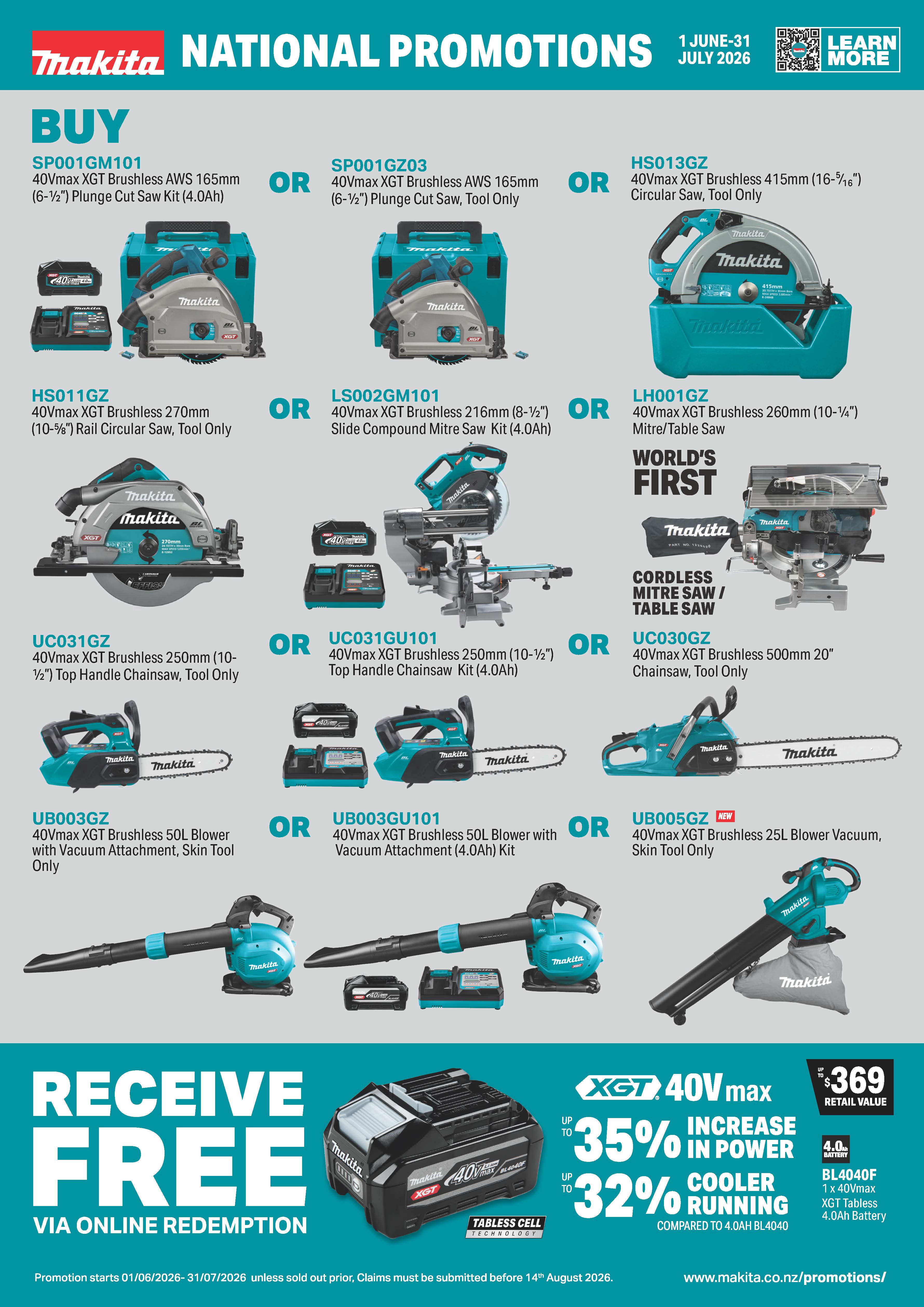 Makita National Promotions June and July 2026 BL4040F