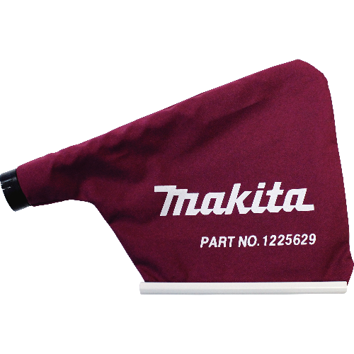 Makita dust bag for a belt sander, solid maroon color with white 'Makita' logo and part number '1225629' printed on the side.