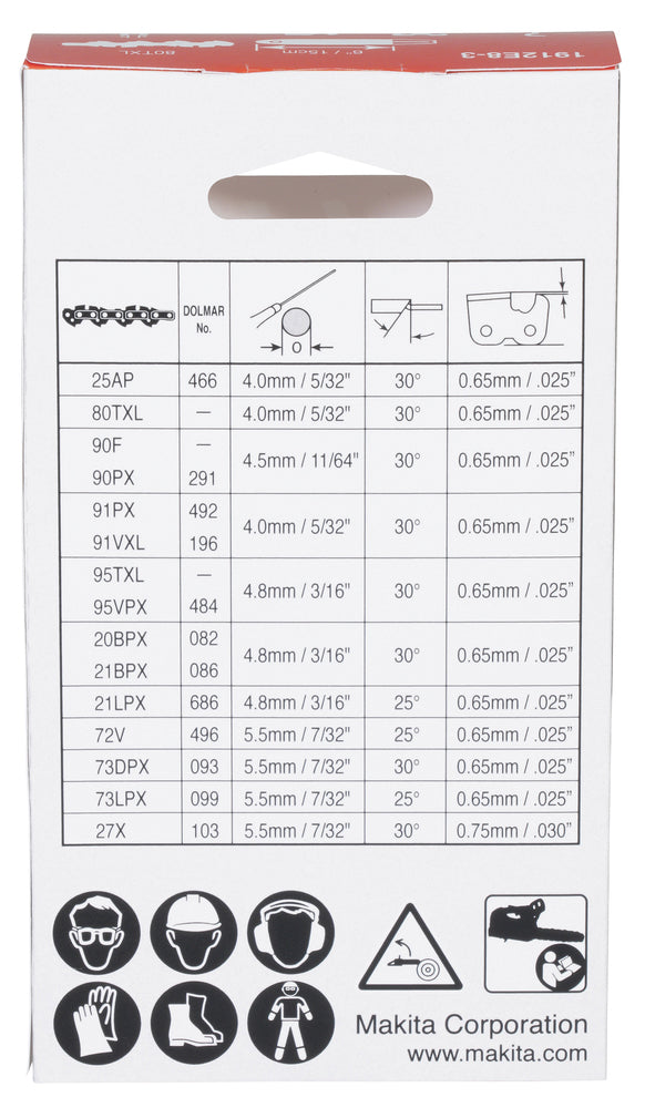 Makita 80TXL .325 in / 1.1mm 150mm Saw Chain UC029GZ