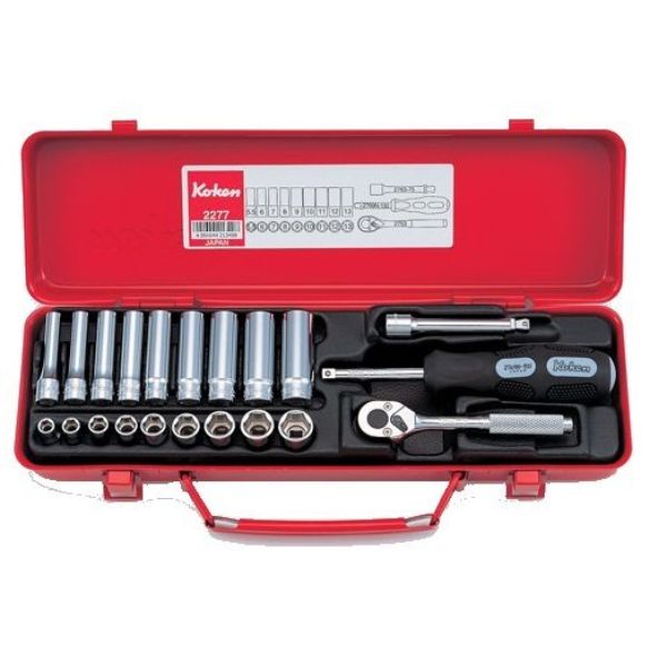 Koken 2277 Std & Deep Socket Set 6pt 21pc 1/4 in Dr 5.5-13mm