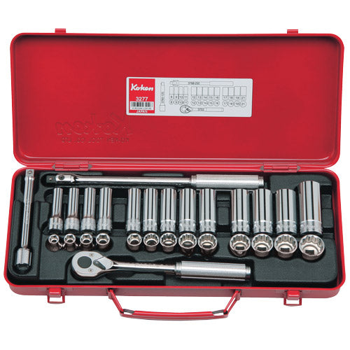 Koken 3277 Std & Deep Socket Set 6pt,12pt 29pc 3/8 in Dr 8-21mm