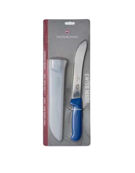 Victorinox Boning Knife Stiff Curved Wide Blade Blue Handle 5.7602.18 with sheath