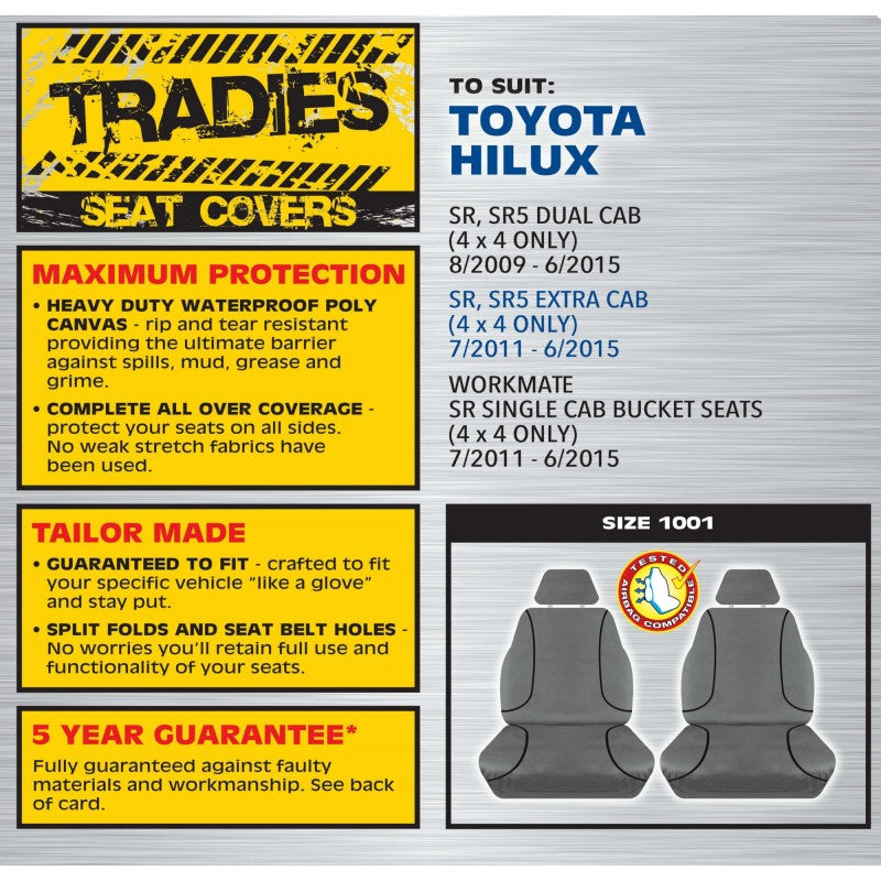 TRADIES Grey Canvas Front Seat Cover Pair - Hilux SR and SR5