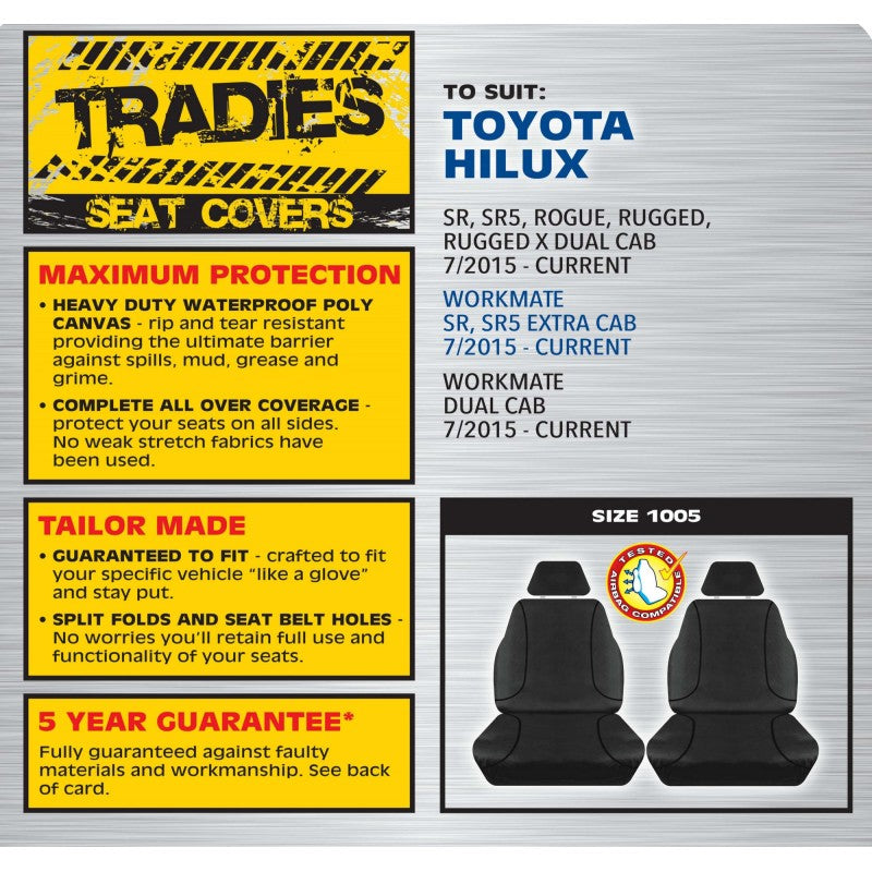 TRADIES Black Front Canvas Seat Cover Pair - Hilux 07/2015 Onward