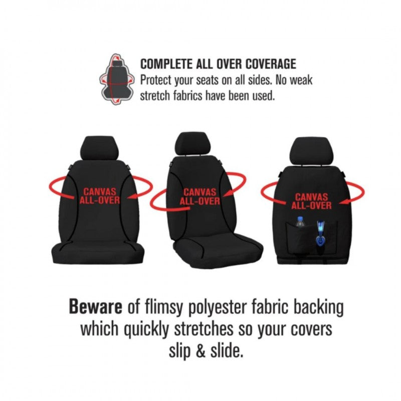 Tradies CANVAS FRONT SEAT COVERS PAIR BLACK MITSU TRITON 2015-CURRENT