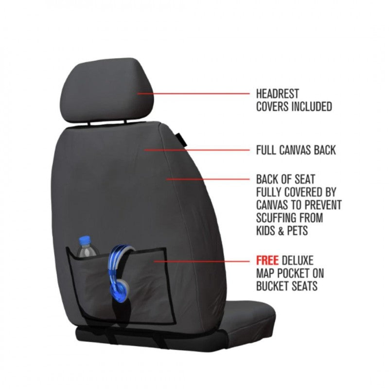 Tradies CANVAS FRONT SEAT COVERS PAIR BLACK MITSU TRITON 2015-CURRENT