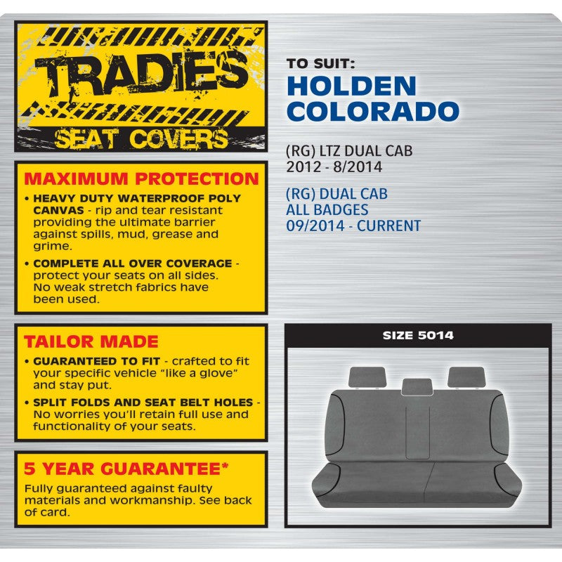 TRADIES Grey Canvas Rear Bench Seat Cover - Colorado