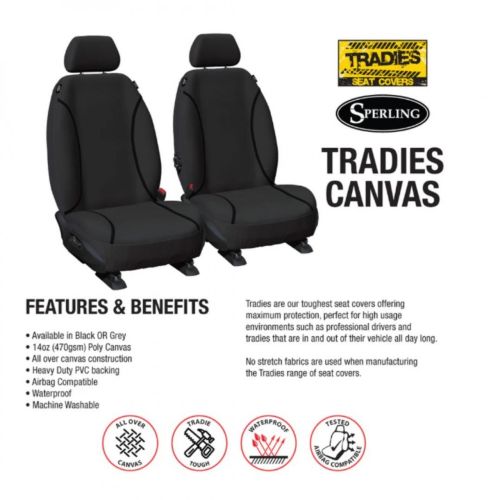 Tradies CANVAS FRONT SEAT COVERS BLACK MITSU TRITON 2023-CURRENT