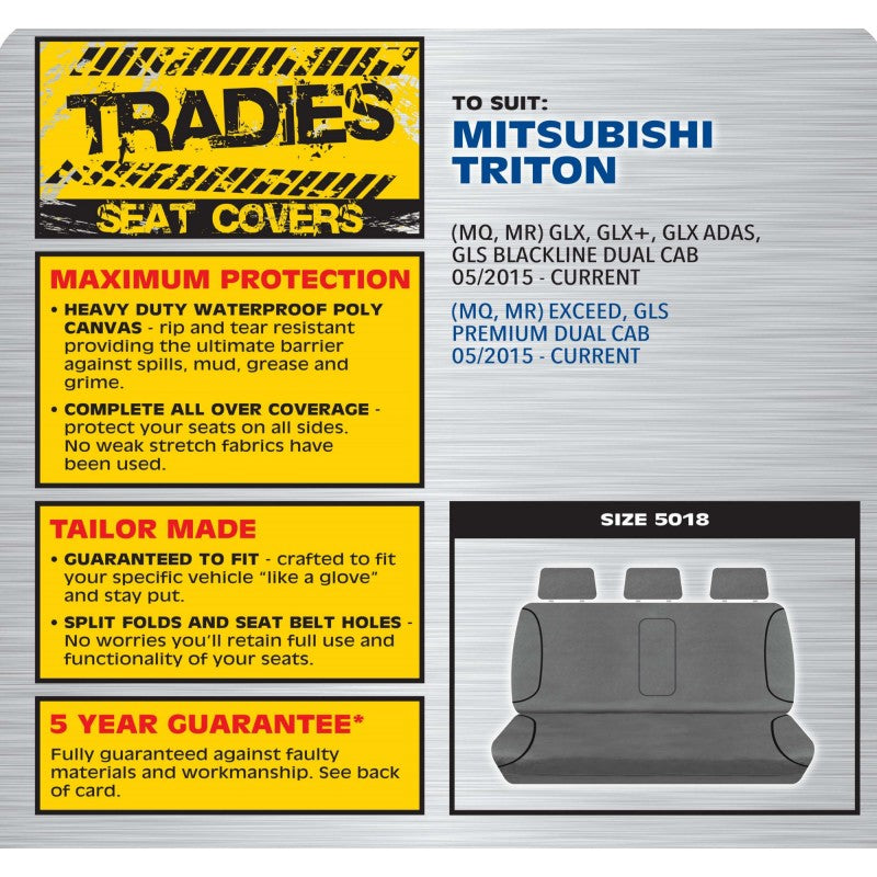Grey Canvas Rear Bench Seat Cover - Triton 05/2015 Onward