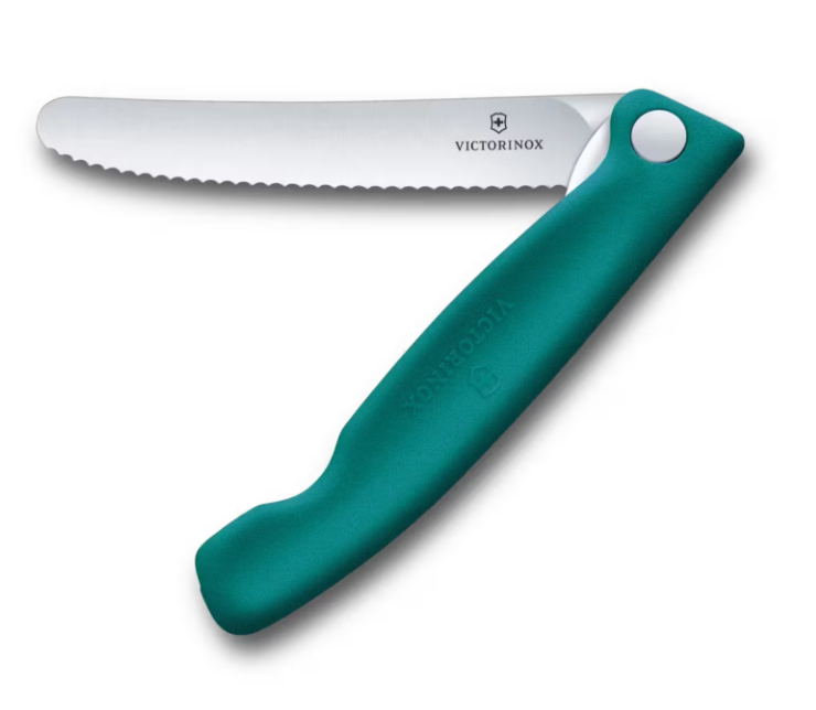 Victorinox Folding Picnic Knife Wavy Blade Green Handle New