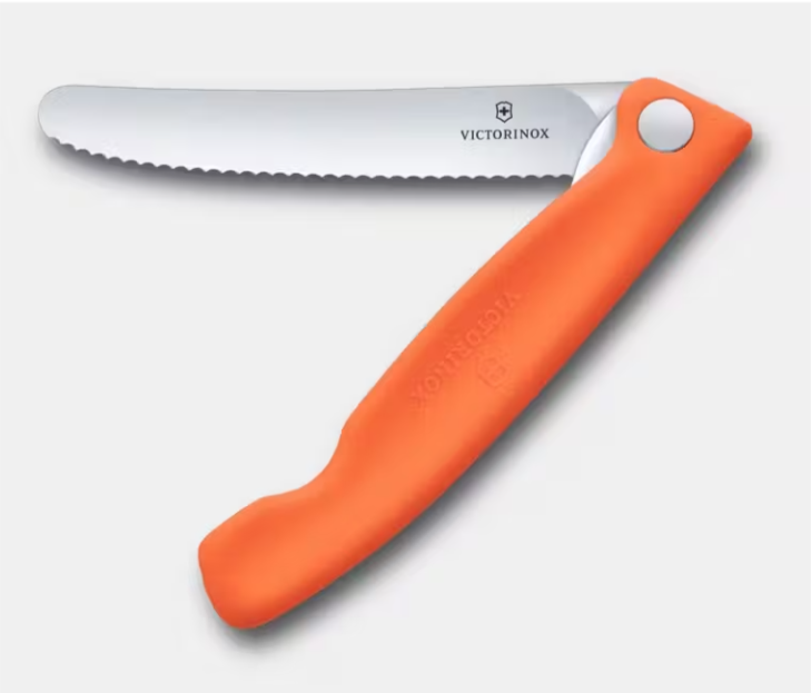 Victorinox Folding Picnic Knife Wavy Blade Orange Handle