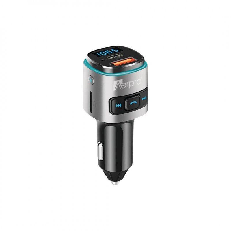 AERPRO BLUETOOTH FM TRANSMITTER WITH PD 30W USB C AND QUICK CHARGE 3.0 USB A