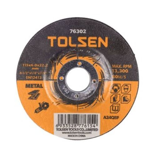 TOLSEN DEPRESSED CENTER GRINDING WHEEL METAL 115 X 6.00 X 22.2mm IP10