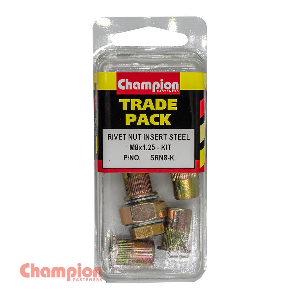 Champion Rivet Nut Insert Steel M8x1.25 - Kit - 4pk