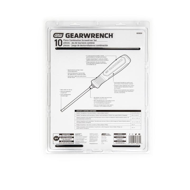 Gearwrench 10 Pc. Phillips/Slotted/Pozi Drive Dual Material Screwdriver Set