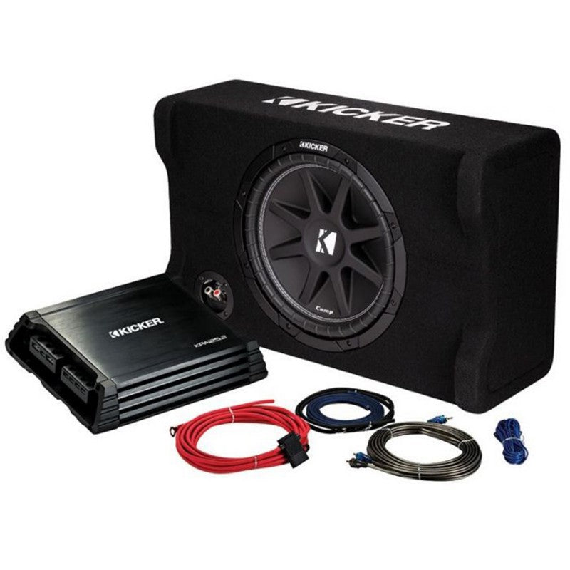 Kick Pack W/2X60 Watt Amp, 12Inch Sub In Down Firing Enclosure W/ Wiring Kit