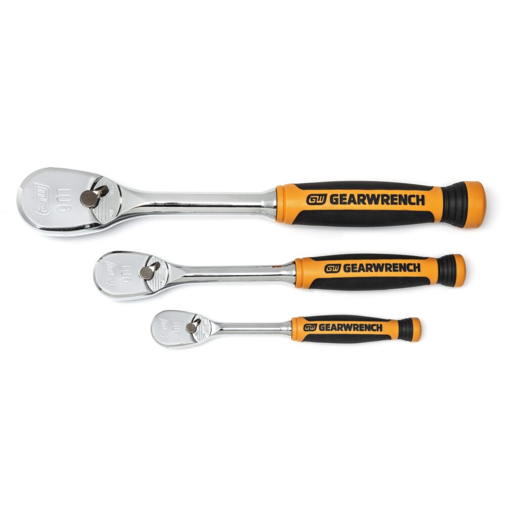 GW 3 PC 1/4 in, 3/8 in, 1/2 in DRIVE 90T DUAL MATERIAL RATCHET SET