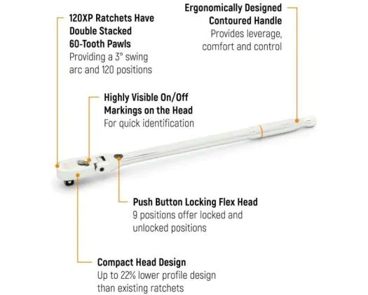 Gearwrench 1/2 inch Drive 120XP Locking Flex Head Ratchet 19 inch