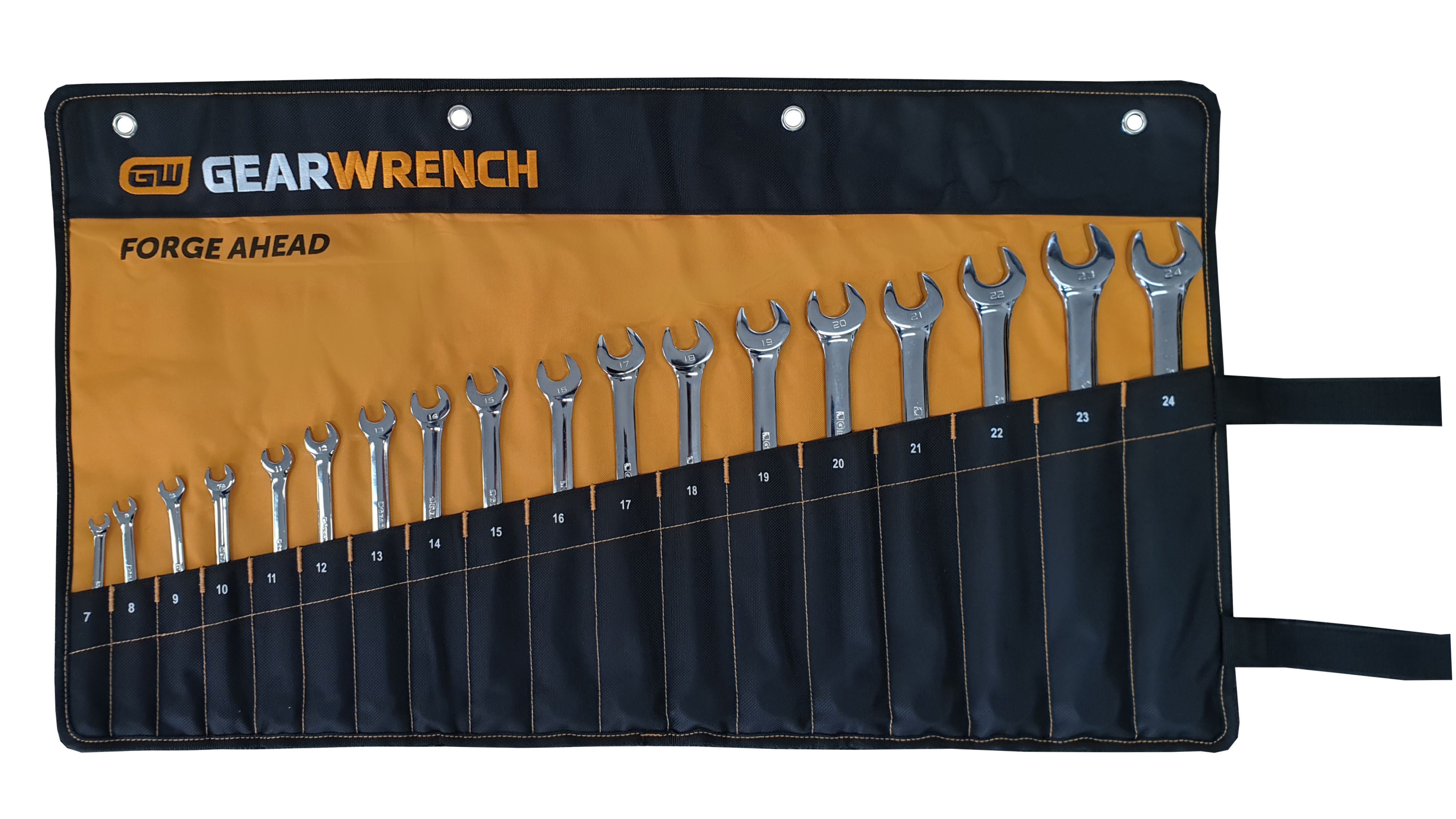 GW 18PC 12 PT LONG PATTERN METRIC COMBINATION WRENCH SET IN ROLL