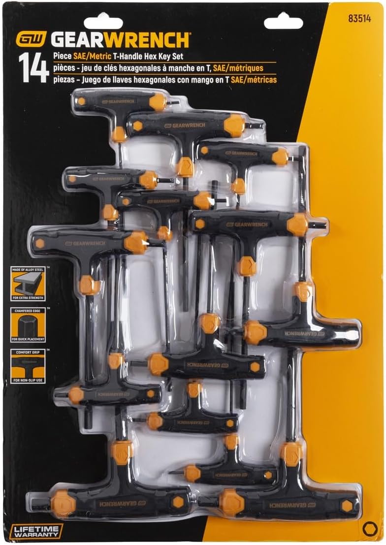 NEW GEARWRENCH 14 PC SAE/METRIC T-HANDLE HEX KEY SET