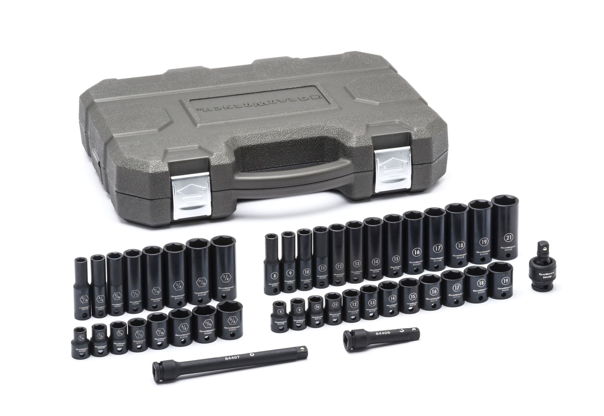 GW 44 PC 3/8 in DRIVE 6 PT STD, DEEP IMPACT METRIC & SAE SOCKET SET