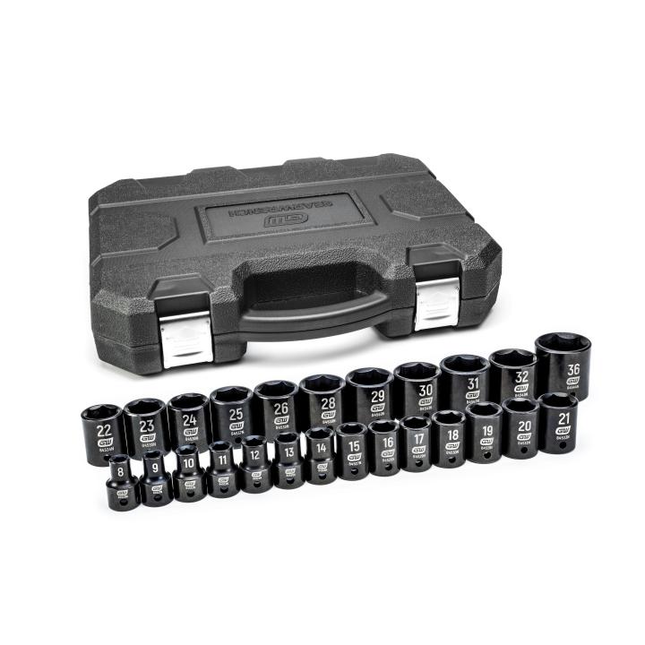 Gearwrench 25 Pc 1/2 inch Drive 6 Pt Standard Impact Metric Socket Set