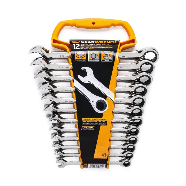 GW 12 Piece 72-Tooth 12 Point Open End Ratcheting Metric Wrench Set