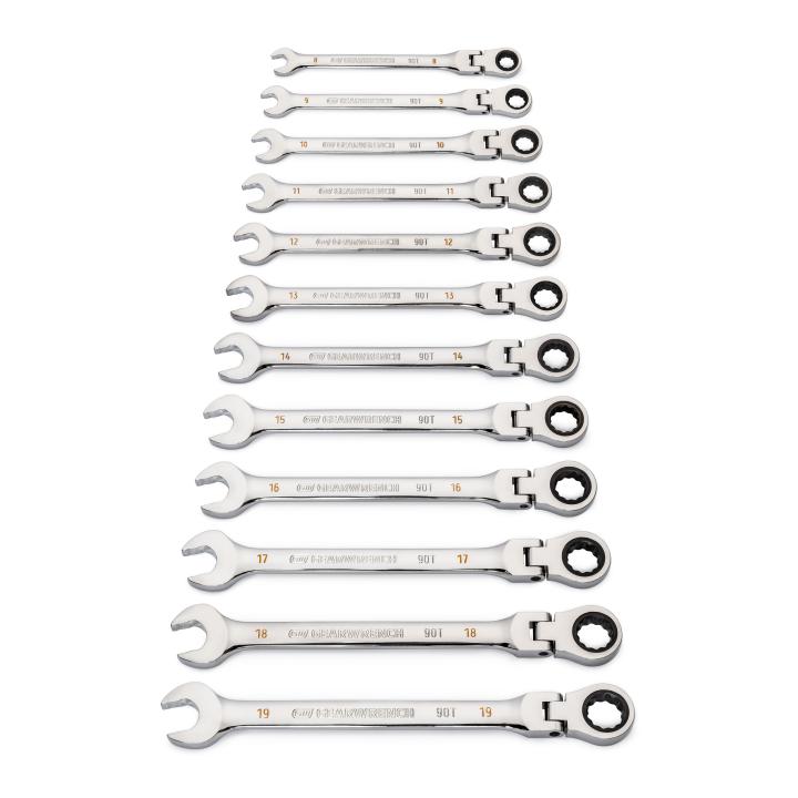 GW 12 PC 90T 12 PT FLEX HEAD RATCHETING COMBINATION METRIC WRENCH SET